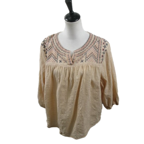 Knox Rose Tops - Knox Rose Boho Embroidered Pull Over 3/4 Sleeve Blouse Size XL